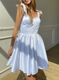 Elegant A Line Spaghetti Straps Lilac Satin Homecoming Dress Birthday Outfits HZ1024