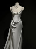 Vintage Mermaid Strapless White Satin Long Wedding Dresses With Ruffles HZ1024