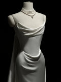 Vintage Mermaid Strapless White Satin Long Wedding Dresses With Ruffles HZ1024
