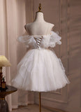 Simple A Line White Spaghetti Straps Sweet Mini Dress Homecoming Dress HZ1024