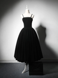 Simple A-Line Velvet Tea Length Burgundy Prom Dress HZ1024