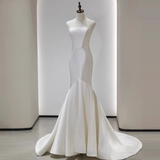 Vintage Mermaid White Satin Long Wedding Dresses HZ1024