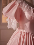 Vintage Ball Gown Pink Short Sleeves Lace Sweet 16 Dresses HZ1024