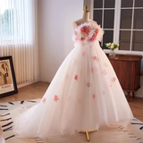 Vintage Ball Gown Strapless Pink Tulle Florwers Sweet 16 Dresses HZ1024