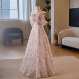 Modest A line Strapless Long Tulle Pink Prom Dress HZ1024