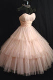 Vintage Pink Strapless Tulle Tea Length Short Homecoming Dress HZ1024