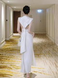 Sexy Mermaid Scoop Sleeveless White Long Prom Dress HZ1024