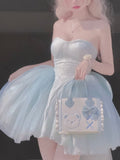Baby Blue Balletcore Lace Bustier Dress Basque Waist Homecoming Dress Birthday Outfit HZ1024