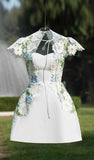 Vintage A line High Neckline Lace White Homecoming Dress 18th Birthday Outfits HZ1024