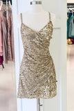 Vintage Straps Champagne Sequins Short Homecoming Dresses HZ1024