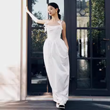 Vintage A Line Straps White Satin Wedding Dresses HZ1024