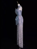 Sexy Mermaid High Neckline Sequin Long Prom Dresses HZ1024