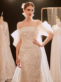 Vintage Mermaid Strapless Lace Wedding Dress With Short Sleeves HZ1024