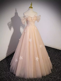 Pretty Ball Gown Off The Shoulder Tulle Lace Long Prom Dresses HZ1024