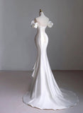 White Mermaid Hi Lo Satin Beading Wedding Dress HZ1024