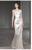 Vintage Sheath Irregular Neckline Satin White Wedding Dress HZ1024