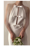 Vintage Sheath Scoop Neckline Satin White Wedding Dress With Bowknot HZ1024