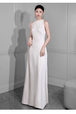 Vintage Sheath Scoop Satin White Backless Wedding Dresses HZ1024