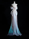 Pretty A line Off The Shoulder Pink Long Prom Dresses Sequin Birthday Outfits HZ1024