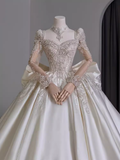 Vintage Ball Gown Square Neckline White Satin Wedding Dress HZ1024