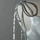 Timeless A line Sweetheart Long Satin White Wedding Dresses With Silver Beads HZ1024