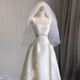 Unique High Low Straps Satin Long White Wedding Dresses HZ1024