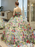 Vintage Ball Gown Strapless Neckline Tulle Flowers Wedding Dress HZ1024