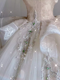 Vintage Ball Gown Strapless Tulle White Wedding Dresses HZ1024