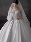 Vintage Ball Gown Sweetheart Satin White Wedding Dresses HZ1024
