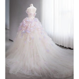 Modest Ball Gown Sweetheart Tulle Long Flowers Sweet 16 Dresses HZ1024