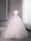 Modest Ball Gown Sweetheart Tulle Long Flowers Sweet 16 Dresses HZ1024