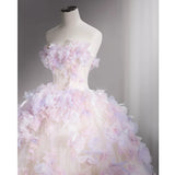Modest Ball Gown Sweetheart Tulle Long Flowers Sweet 16 Dresses HZ1024
