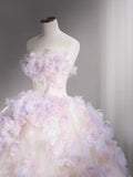Modest Ball Gown Sweetheart Tulle Long Flowers Sweet 16 Dresses HZ1024