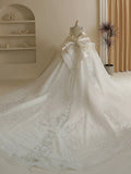 Unique Ball Gown High Neckline Sequin Lace Long White Wedding Dresses HZ1024