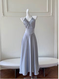 Simple A line Halter Gray Homecoming Dresses Simple Prom Dress HZ1024
