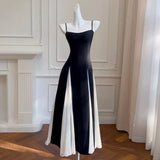 Elegant A line Spaghetti Straps Black Chiffon Prom Dresses Evening Dress HZ1024