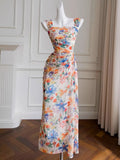 Sexy Sheath Sleeveless Floral Long Prom Dress HZ1024