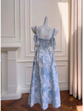 Sexy A Line Straps Sleeveless Green Blue Long Prom Dresses HZ1024