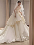 Unique Ball Gown Sweetheart Satin Long Wedding Dress HZ1024