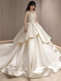 Unique Ball Gown Sweetheart Satin Long Wedding Dress HZ1024