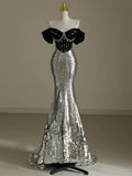 Elegant Mermaid Off The Shoulder Sequin Beadings Long Prom Dresses Evening Dress HZ1024