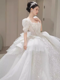 Princess Ball Gown Half Sleeves Lace Wedding Dresses HZ1024