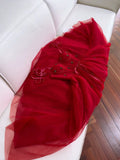 Elegant A line Spaghetti Straps Red Slim Fit Tulle Prom Dress Evening Dresses HZ1024