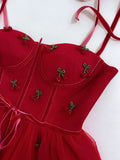 Elegant A line Spaghetti Straps Red Slim Fit Tulle Prom Dress Evening Dresses HZ1024