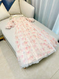 Sexy A Line Spaghetti Straps Pink Flora Tulle Prom Dress Evening Dresses HZ1024