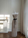 Pretty Sheath Spaghetti Straps Champagne Sequin Prom Dress Formal Dresses HZ1024