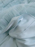 Modest A line Spaghetti Straps Light Sky Blue Tulle Ankle Length Prom Dress Formal Dresses HZ1024