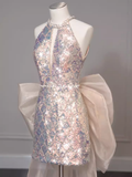 Modest Sheath Sequin Short Prom Dresses HZ1024