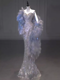 Modest Mermaid Sweetheart Sequin Long Prom Dresses HZ1024