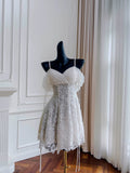Modest A line Spaghetti Straps White Lace Short Homecoming Dresses Birthday Outfits HZ1024
